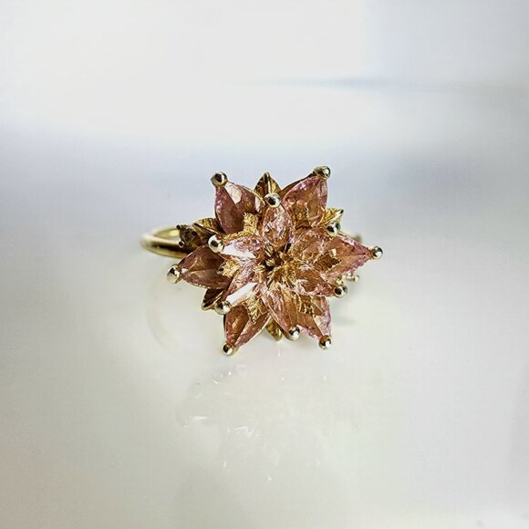 Gold-plated Sterling Silver Lotus Flower Pink Quartz US SZ 7 - Picture 8 of 8